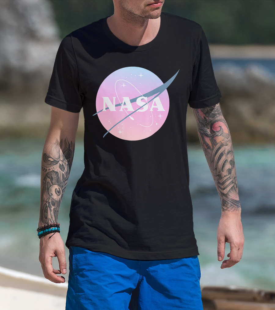 NASA Pastel Rainbow Space Logo Astronaut Outer Space Emblem T-Shirt