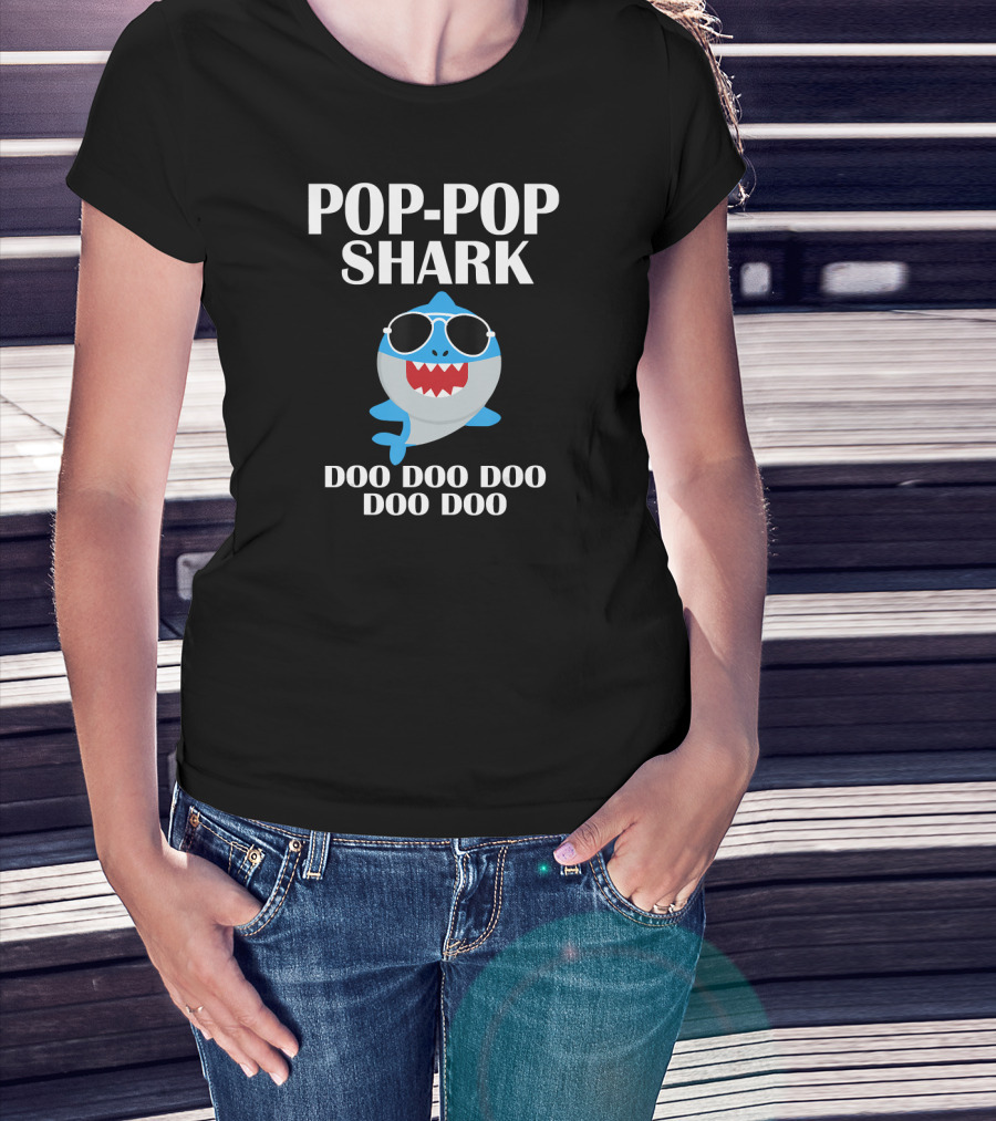 Pop Pop Shark Doo Doo Doo Funny Poppop Sunglasses Cartoon T-Shirt