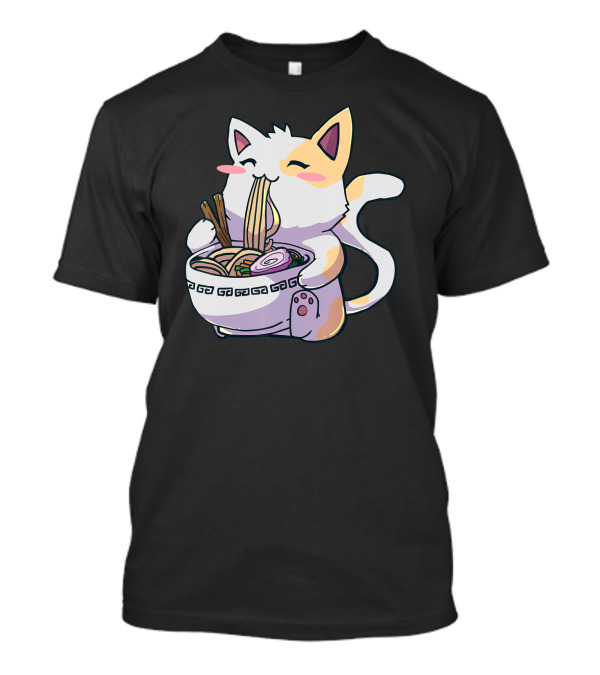 Kawaii Anime Cat Eating Ramen Japanese T-Shirt