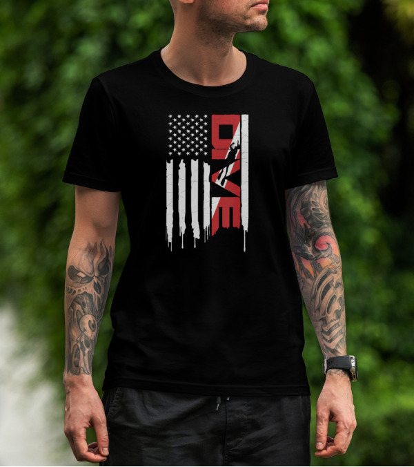 American Flag Scuba Diving DIVE With Diver T-Shirt