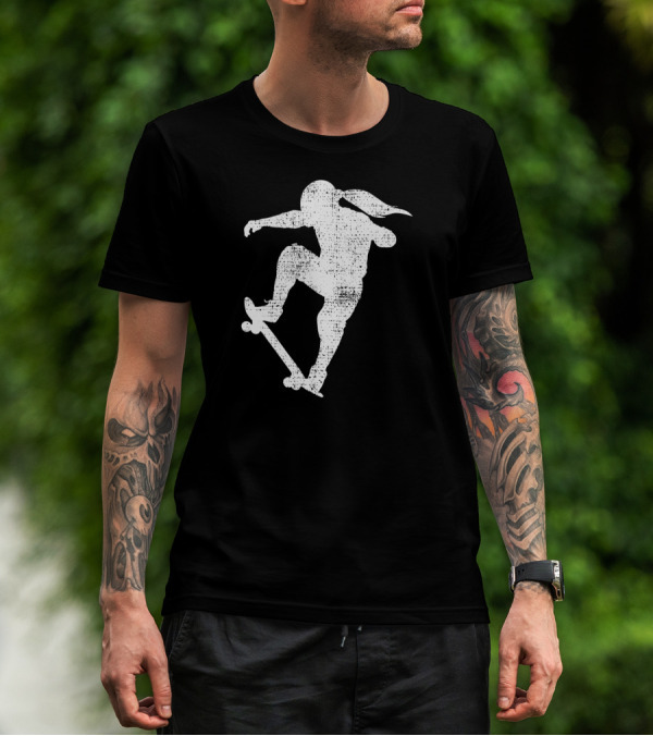 Skater Girl Skateboard Skateboarder Silhouette Riding Skateboard T-Shirt