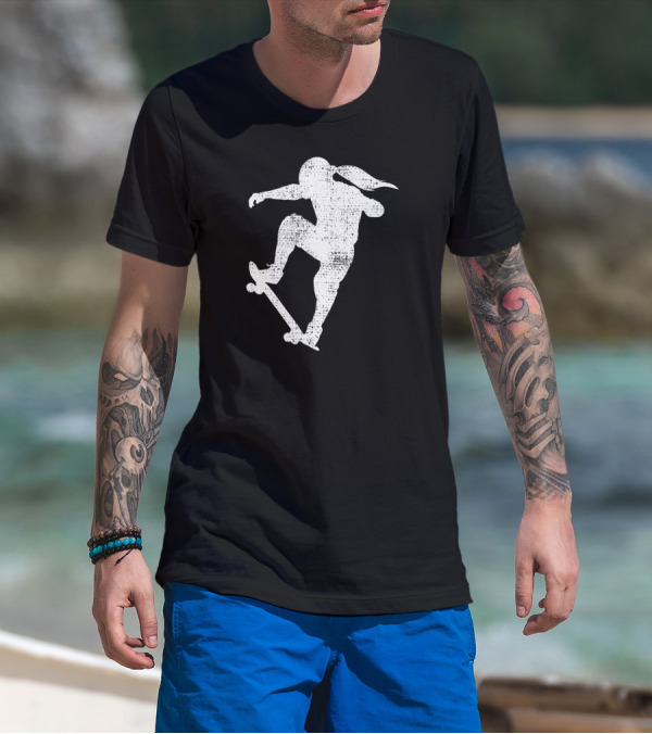 Skater Girl Skateboard Skateboarder Silhouette Riding Skateboard T-Shirt
