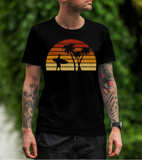 Vintage Sunset Surfing Palm T-Shirt