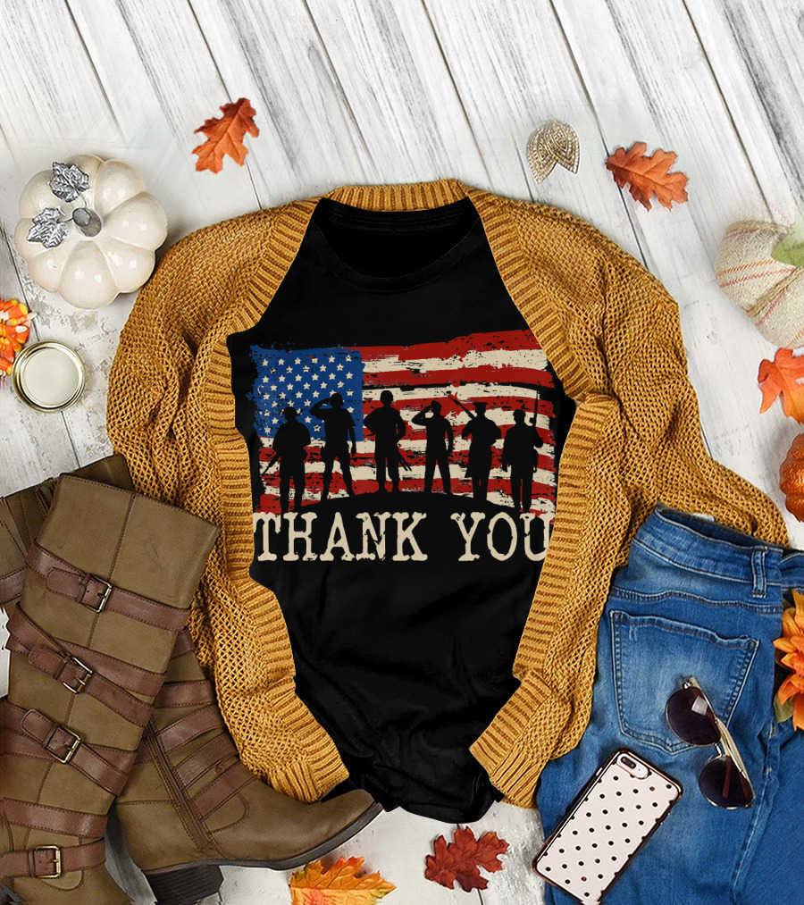 Thank You American Flag Thank You Veterans Proud Veteran T-Shirt