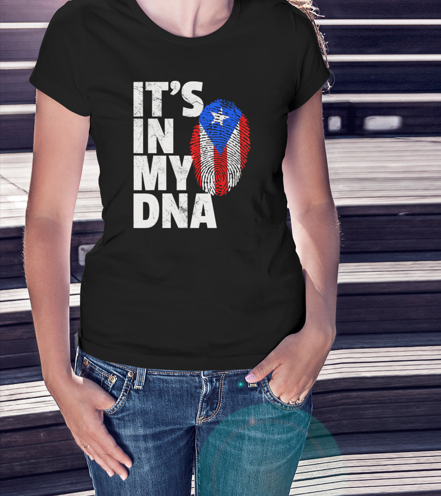 IT'S IN MY DNA Puerto Rico Flag Fingerprint Pride T-Shirt