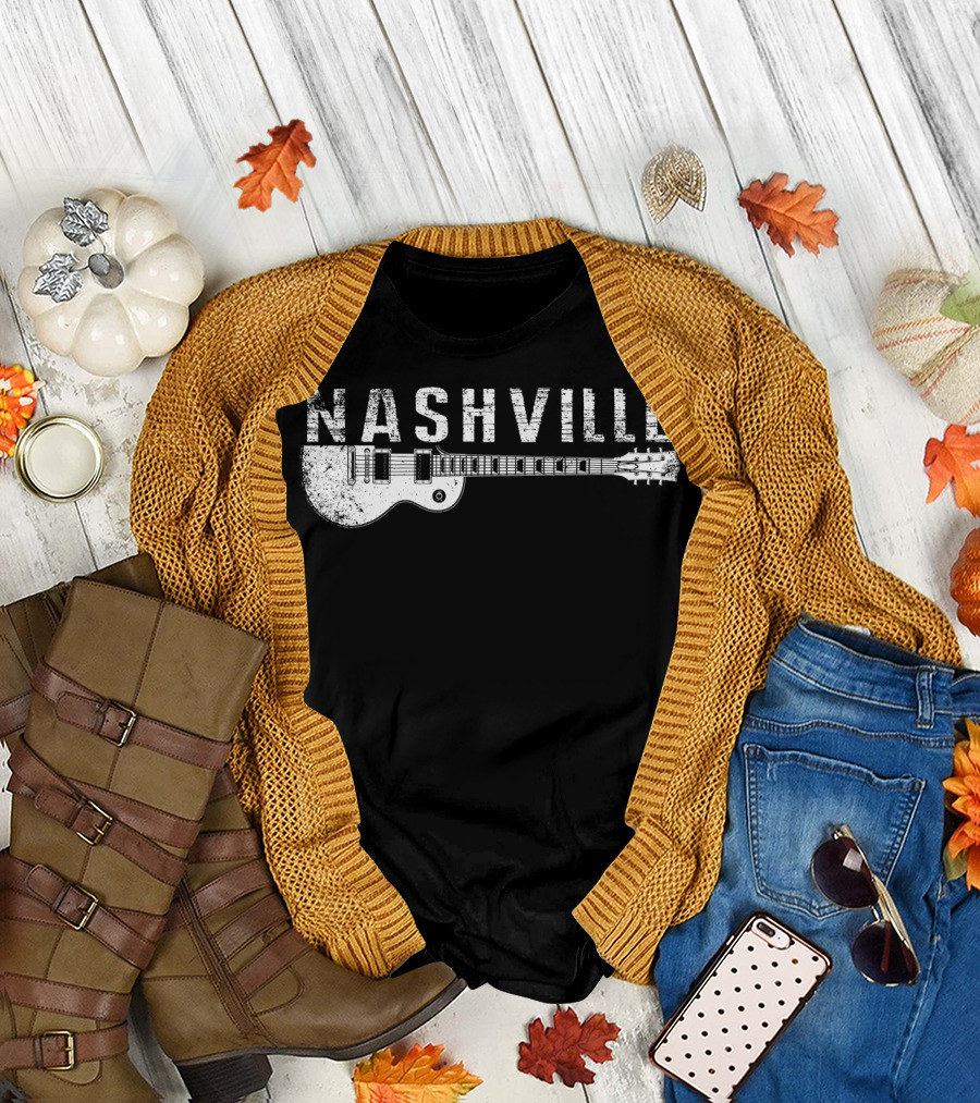 Nashville Guitar Music Country Music Lovers Iconic Instrument Themes T-Shirt