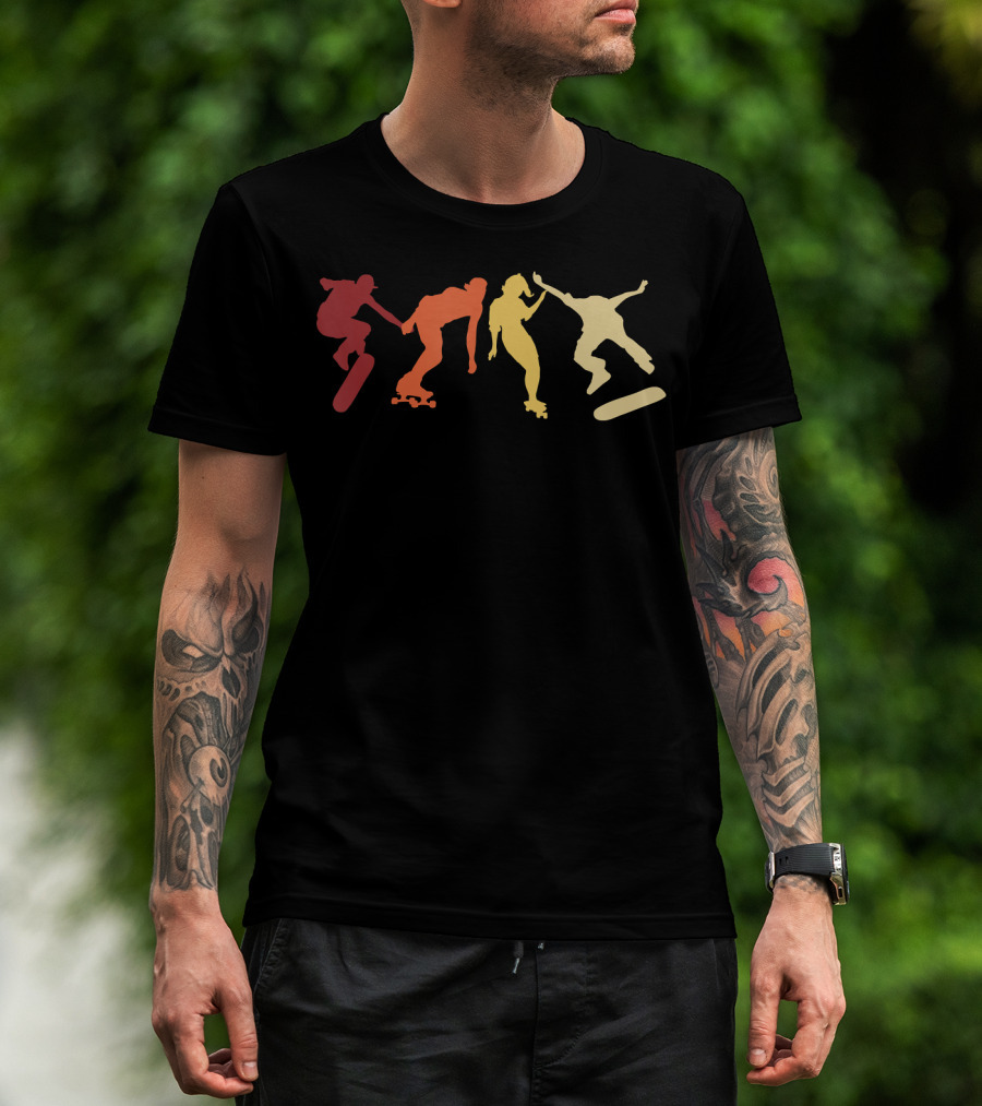 Retro Vintage Skateboard Skater Silhouettes Skate Boarding T-Shirt