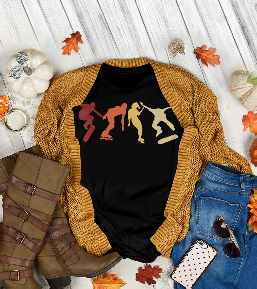 Retro Vintage Skateboard Skater Silhouettes Skate Boarding T-Shirt