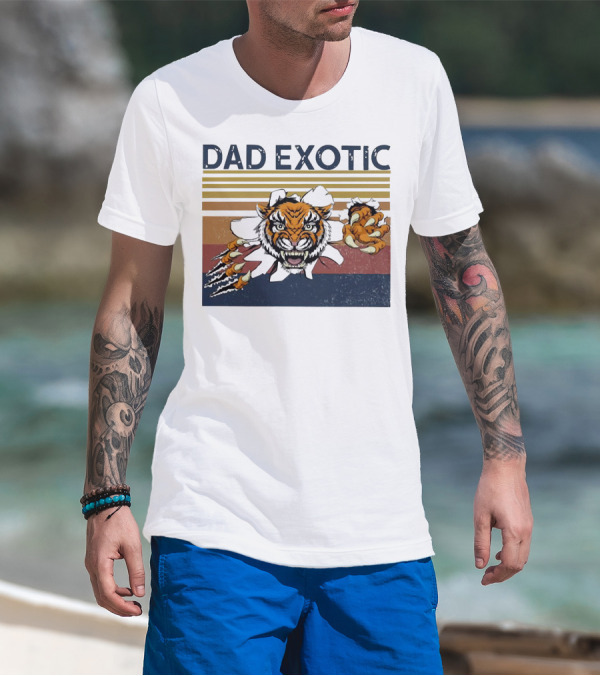 Dad Exotic Fierce Tiger With Retro Stripes T-Shirt