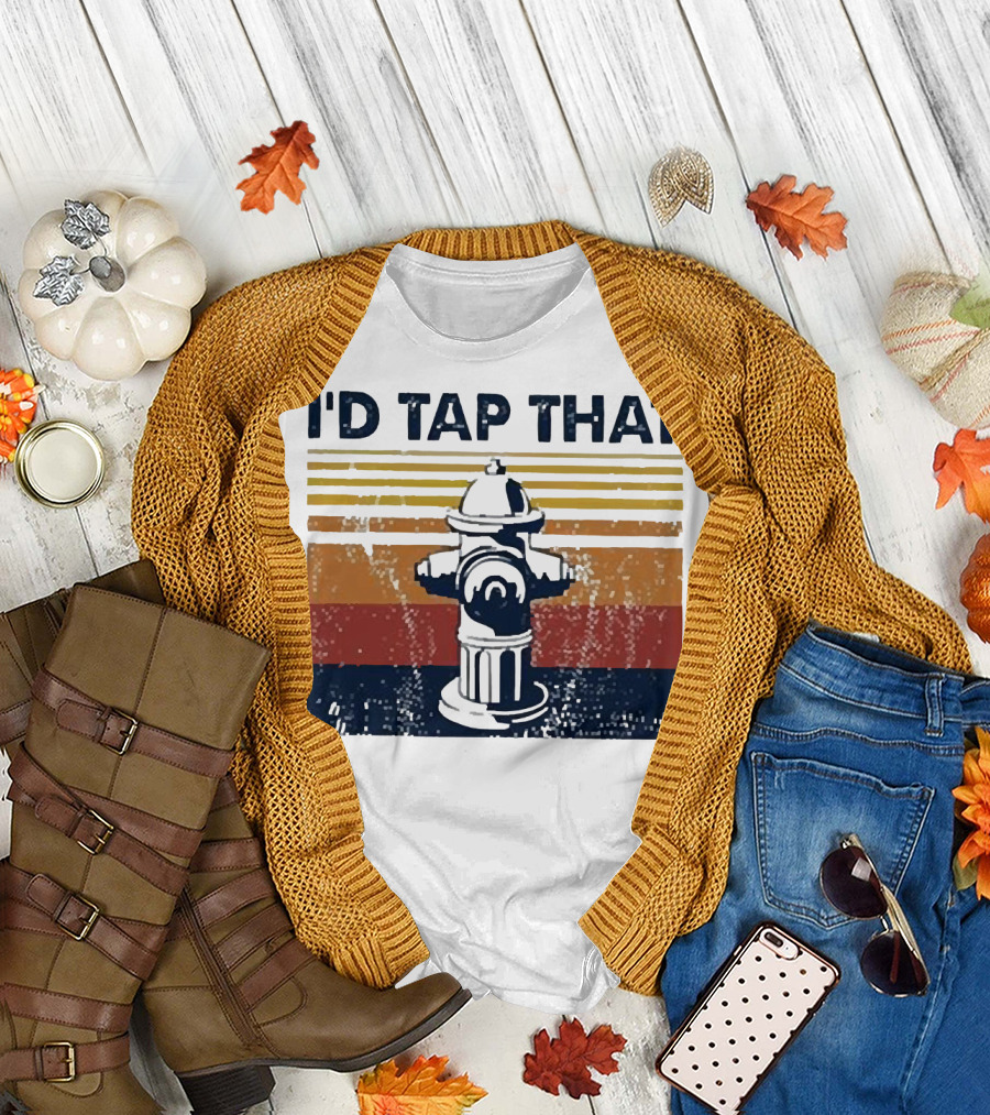 Firefighter I'd Tap That Fire Hydrant Retro Stripes T-Shirt