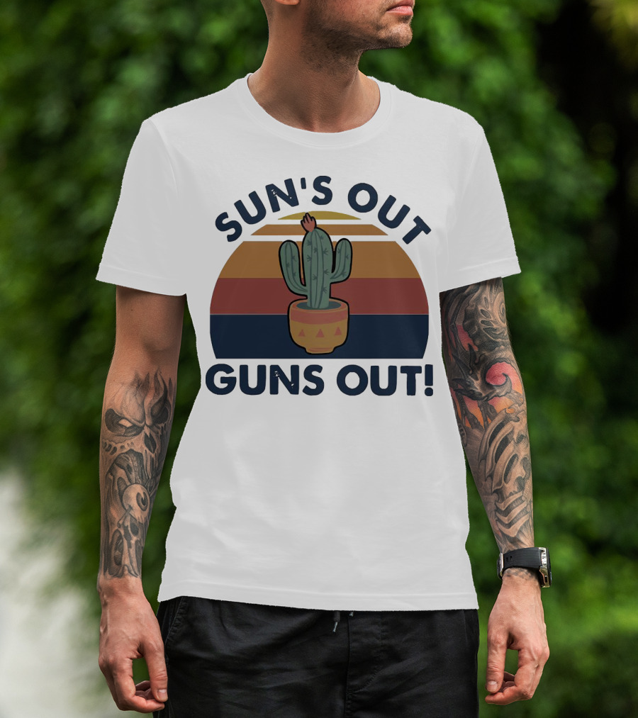 Sun’s Out Guns Out Cactus Retro Sunburst T-Shirt