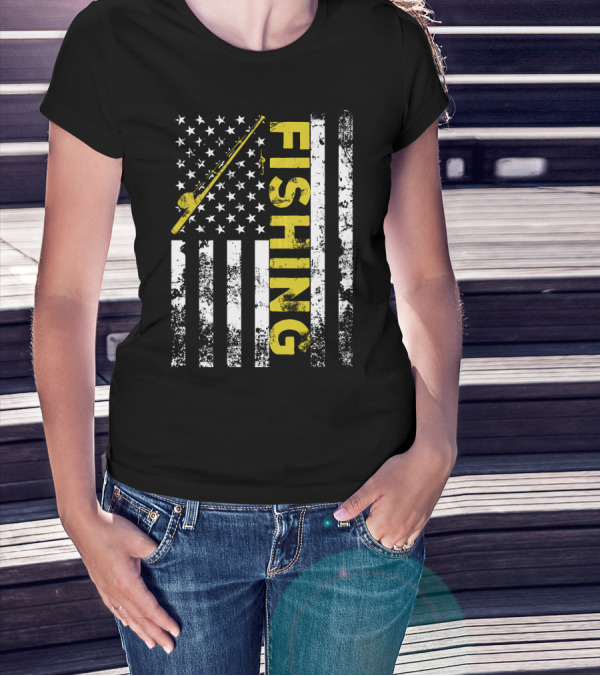 American Flag Fishing USA Patriotic T-Shirt
