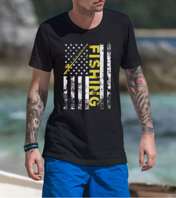 American Flag Fishing USA Patriotic T-Shirt