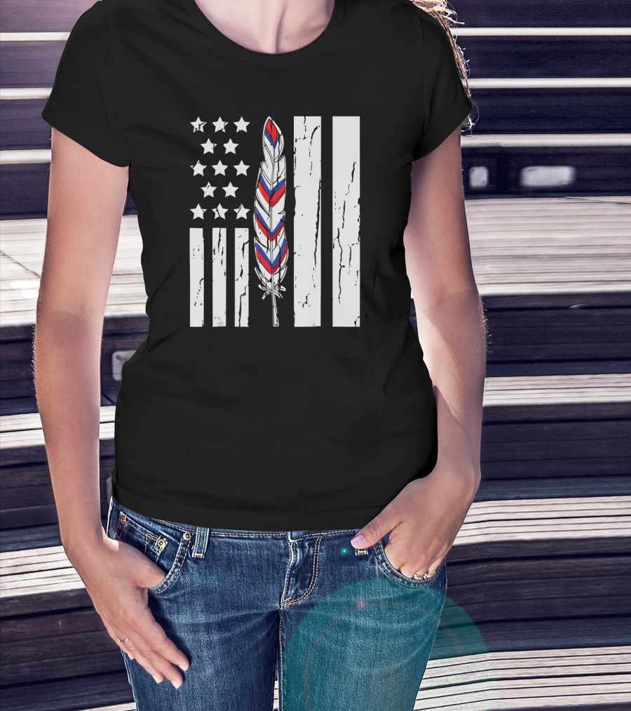 American Flag Stars Stripes Native Tribe Feather Pride T-Shirt