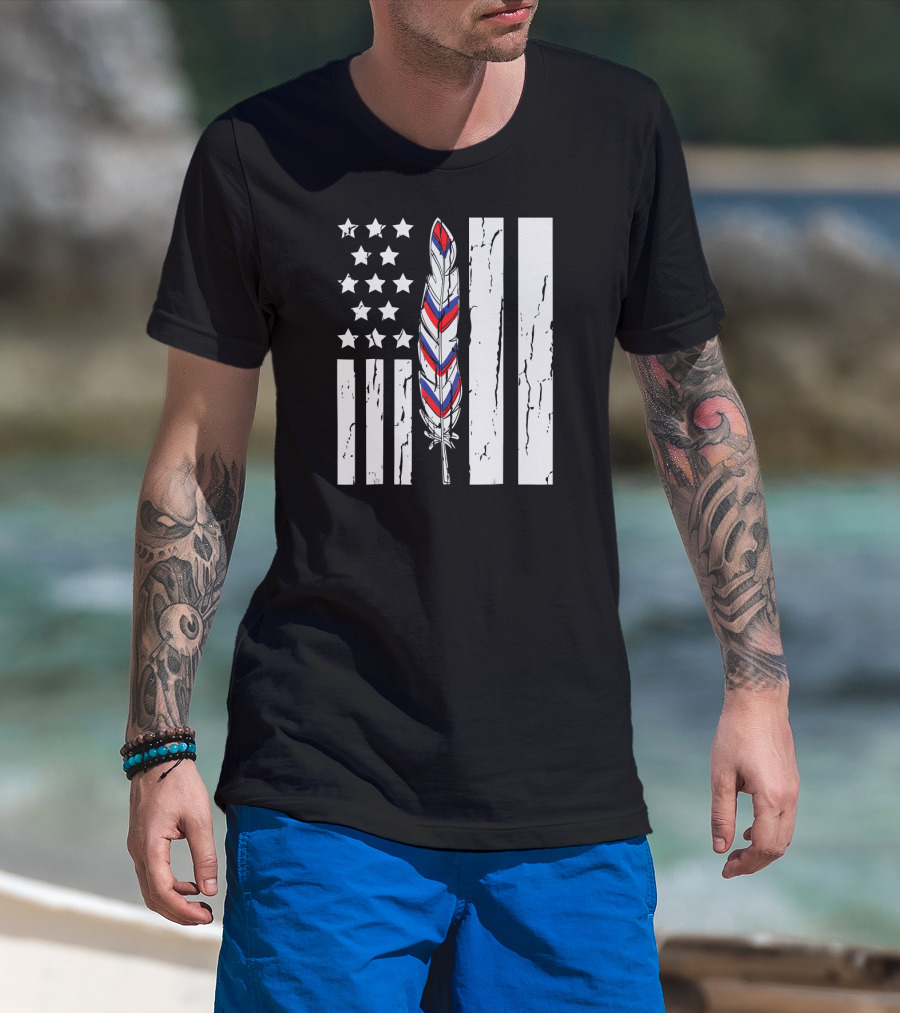 American Flag Stars Stripes Native Tribe Feather Pride T-Shirt