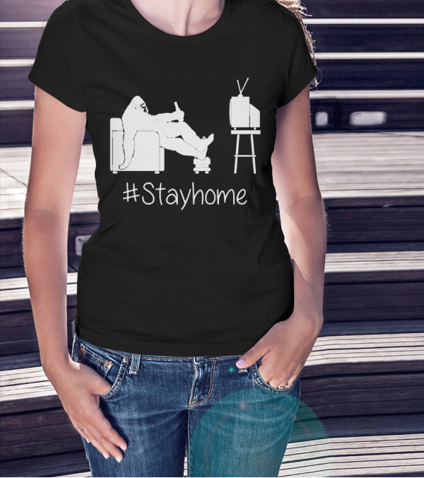 Bigfoot Relaxing Watching TV #Stayhome T-Shirt