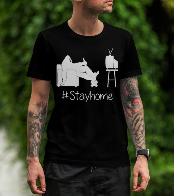 Bigfoot Relaxing Watching TV #Stayhome T-Shirt