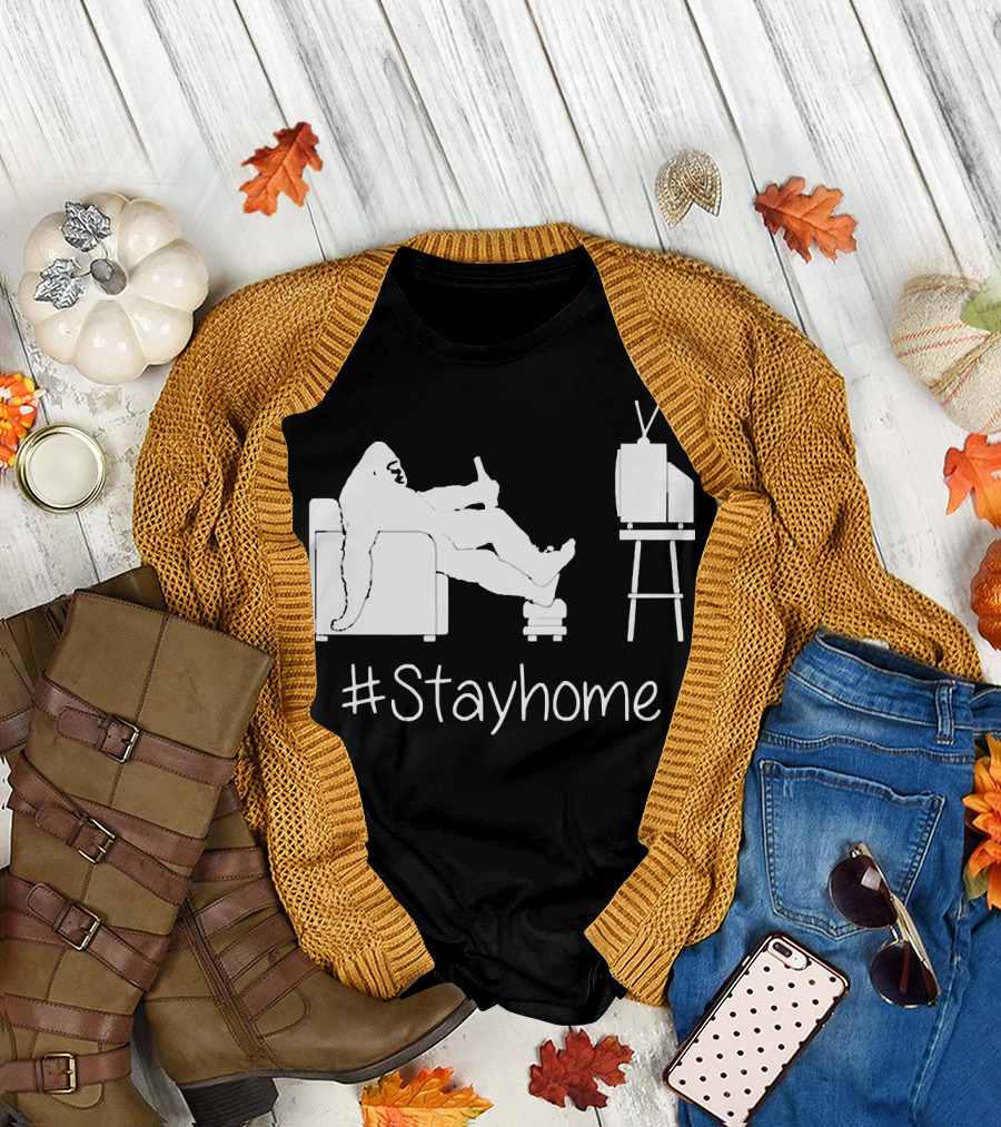 Bigfoot Relaxing Watching TV #Stayhome T-Shirt
