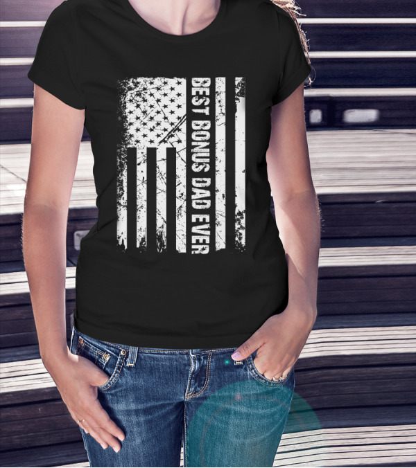 Best Bonus Dad Ever American Flag Mens Patriotic T-Shirt