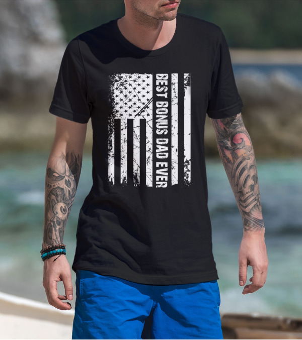 Best Bonus Dad Ever American Flag Mens Patriotic T-Shirt