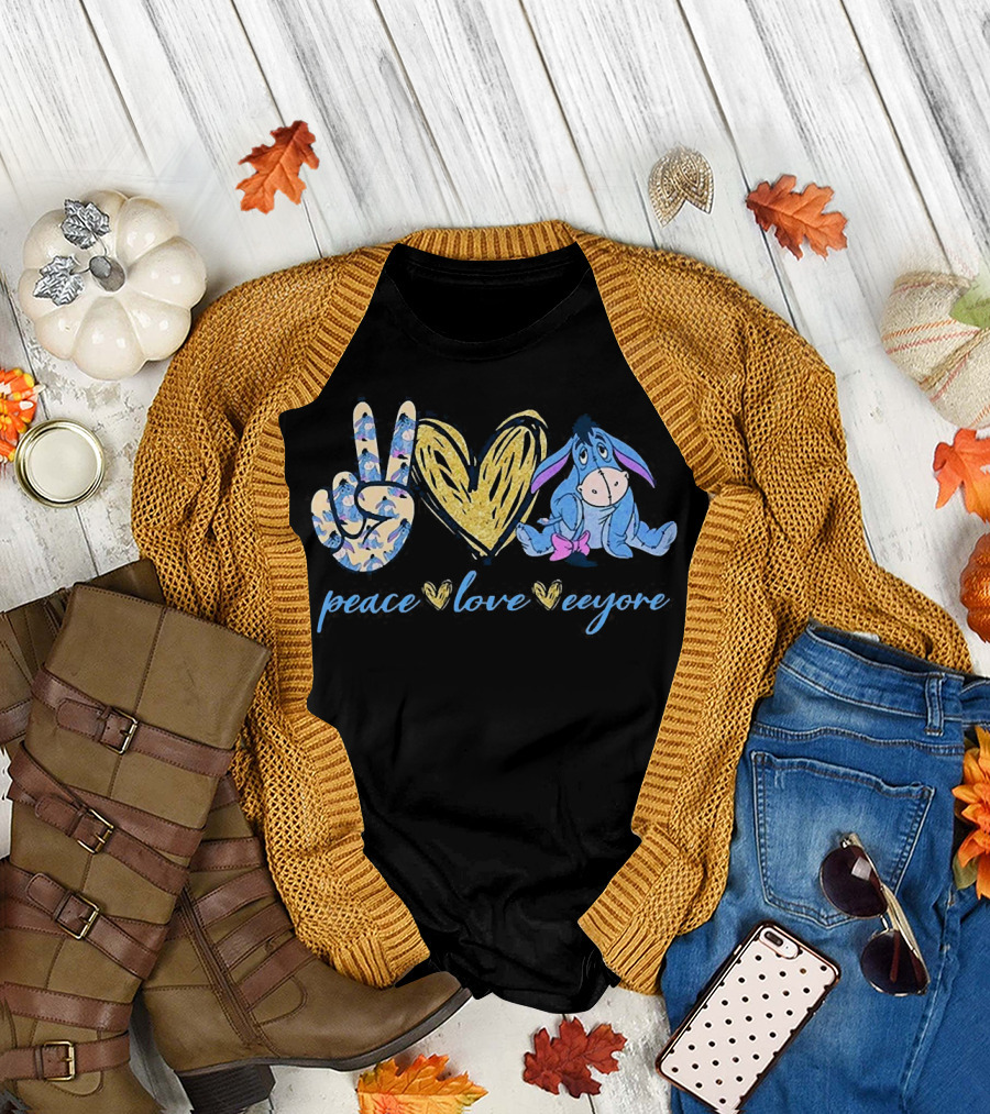 Peace Love Eeyore with Heart and Peace Sign T-Shirt