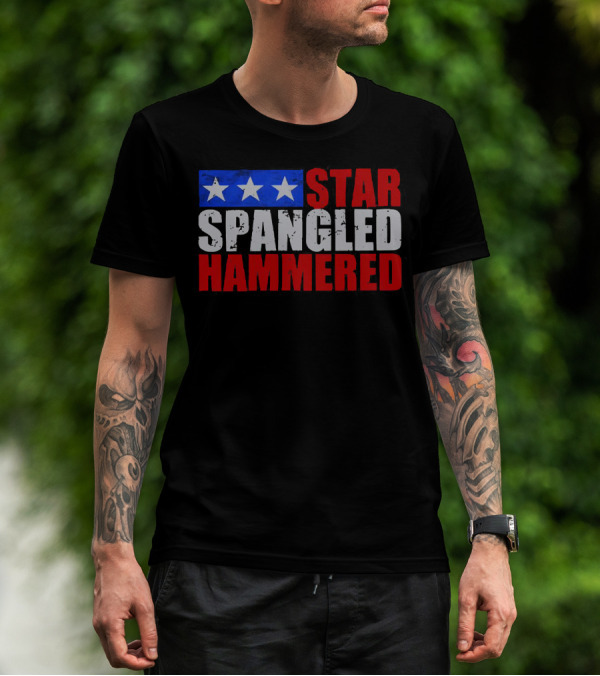 Star Spangled Hammered USA Patriotic Festival Party Wear T-Shirt