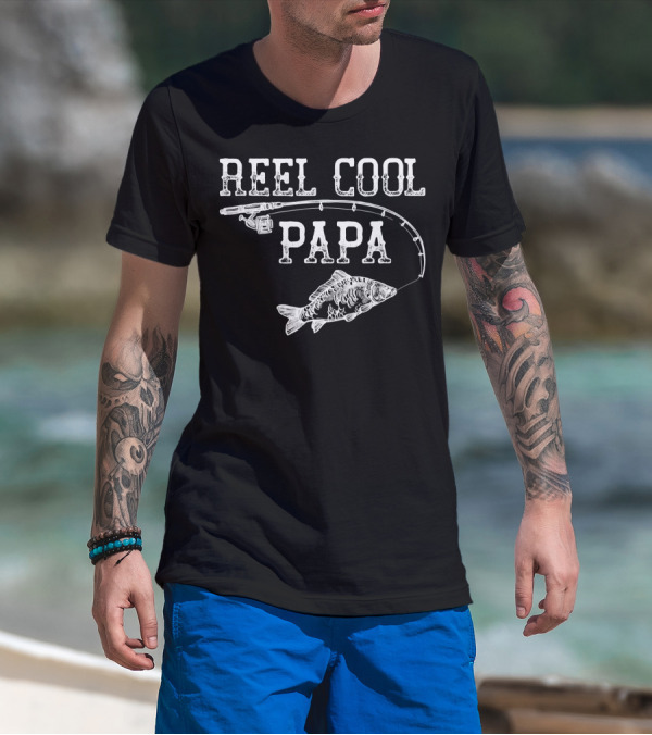 Vintage Reel Cool Papa Fishing Rod Fish Novelty Father T-Shirt