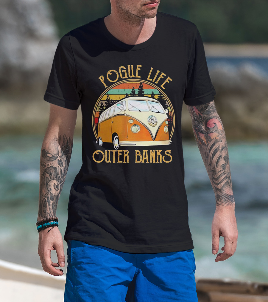 Pogue Life Outer Banks Volkswagen Vintage Van Retro Sunset T-Shirt