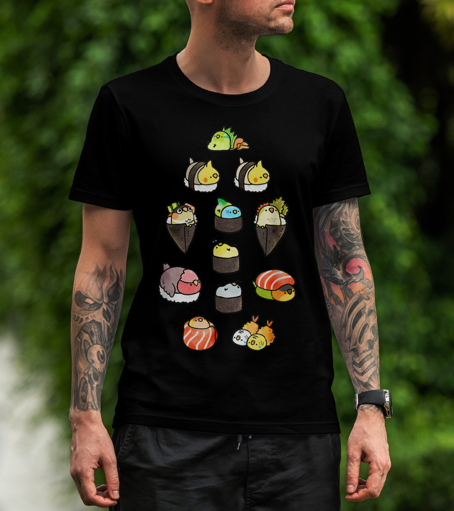 Bird Sushi Roll Parody Cute Cartoon Birds Nigiri Maki Temaki T-Shirt