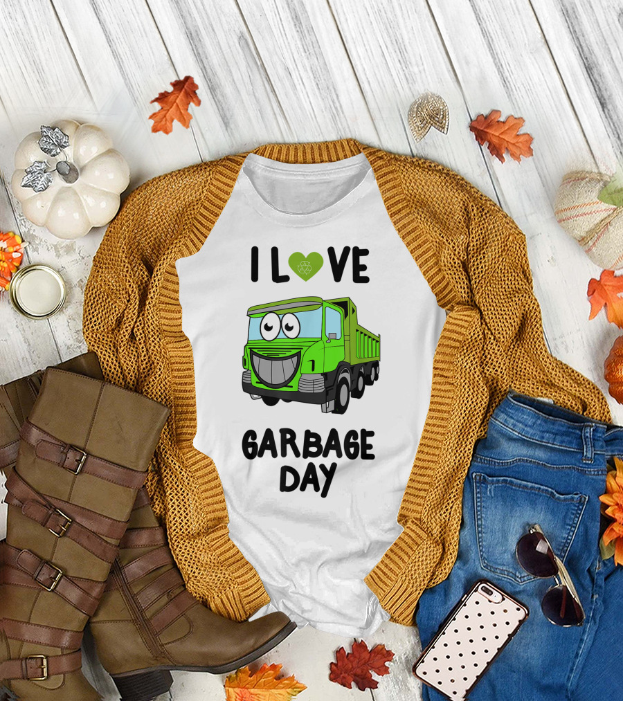 I Love Garbage Day Vintage Style Cartoon Garbage Truck T-Shirt