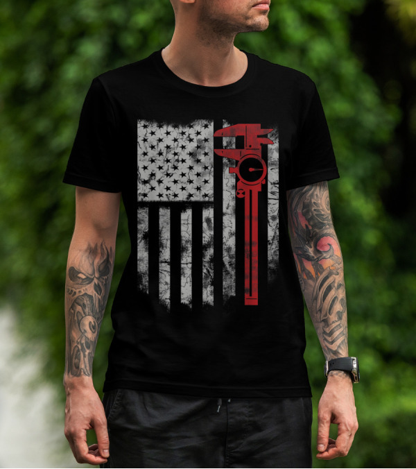 American Flag With Red Caliper For CNC Machinists T-Shirt