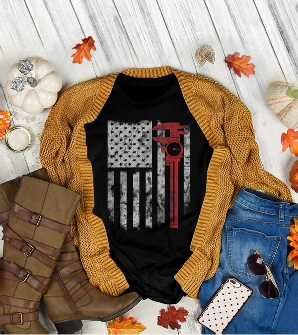 American Flag With Red Caliper For CNC Machinists T-Shirt