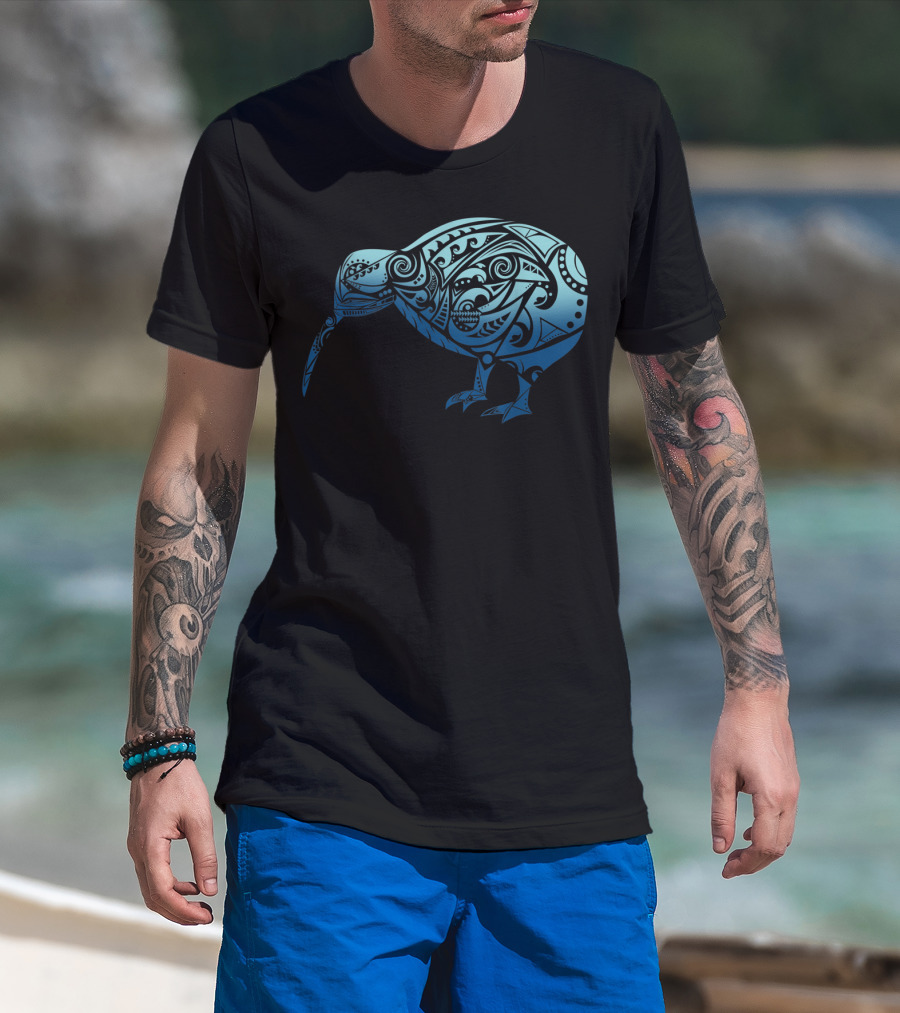 Polynesia Maori Kiwi Bird Ocean Blue T-Shirt