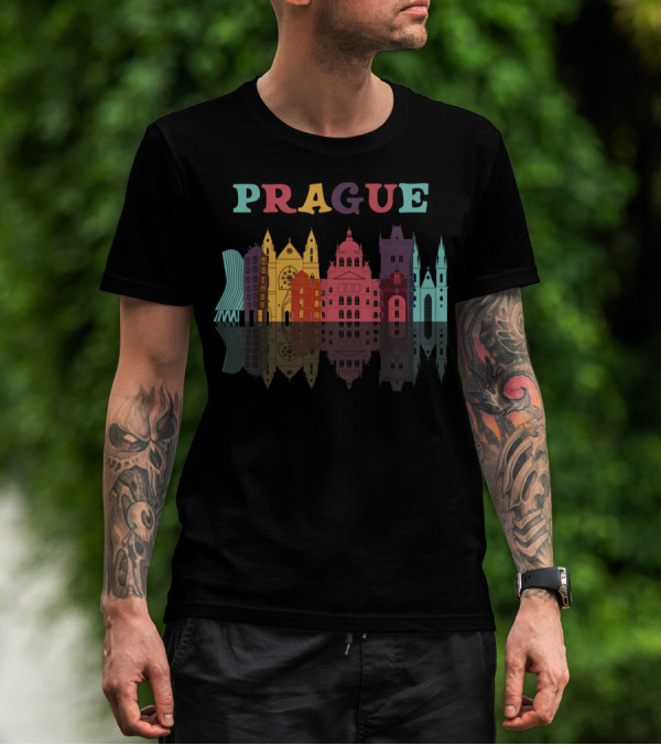 Prague Czech Republic Family Vacation European Skyline Reflection T-Shirt