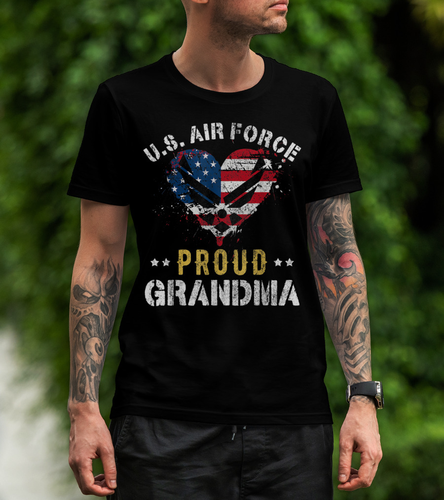 U.S. Air Force Proud Grandma American Flag Heart T-Shirt