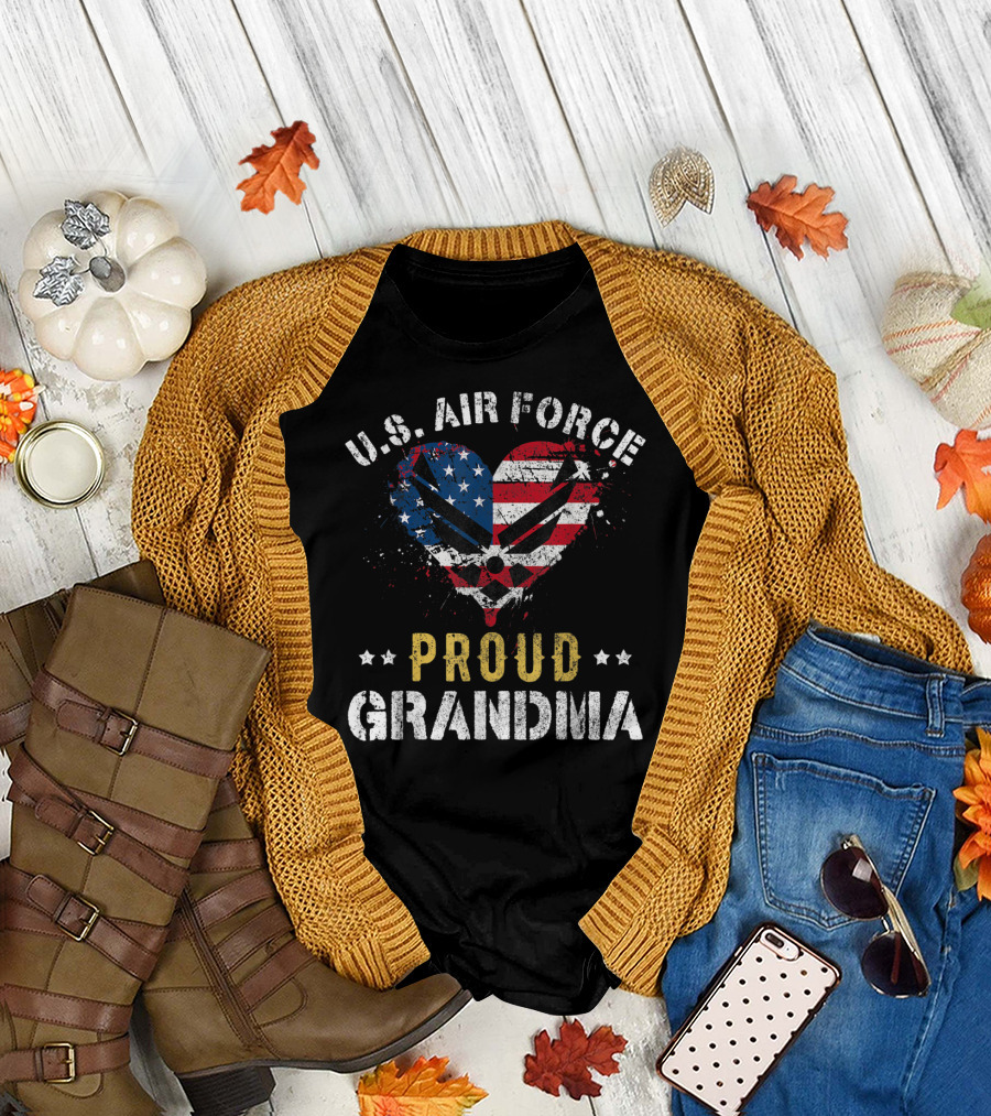 U.S. Air Force Proud Grandma American Flag Heart T-Shirt