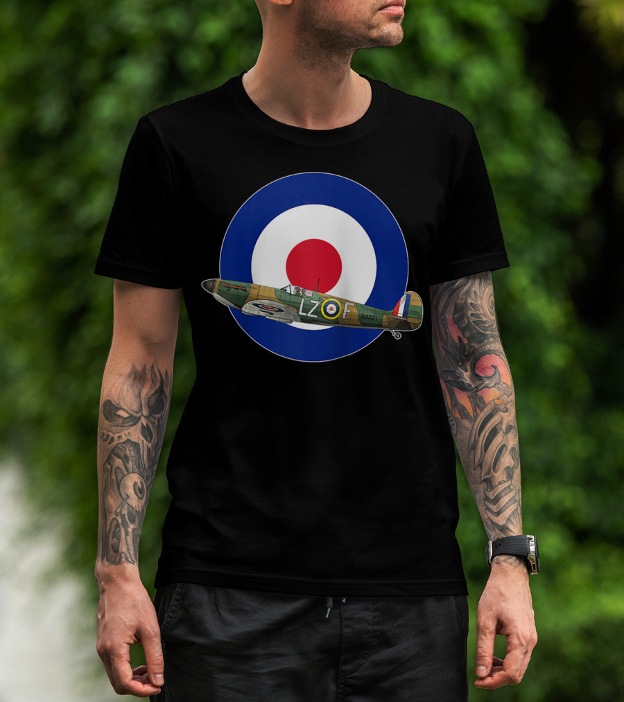RAF Spitfire LZ-F Battle Of Britain Military WW2 Roundel T-Shirt