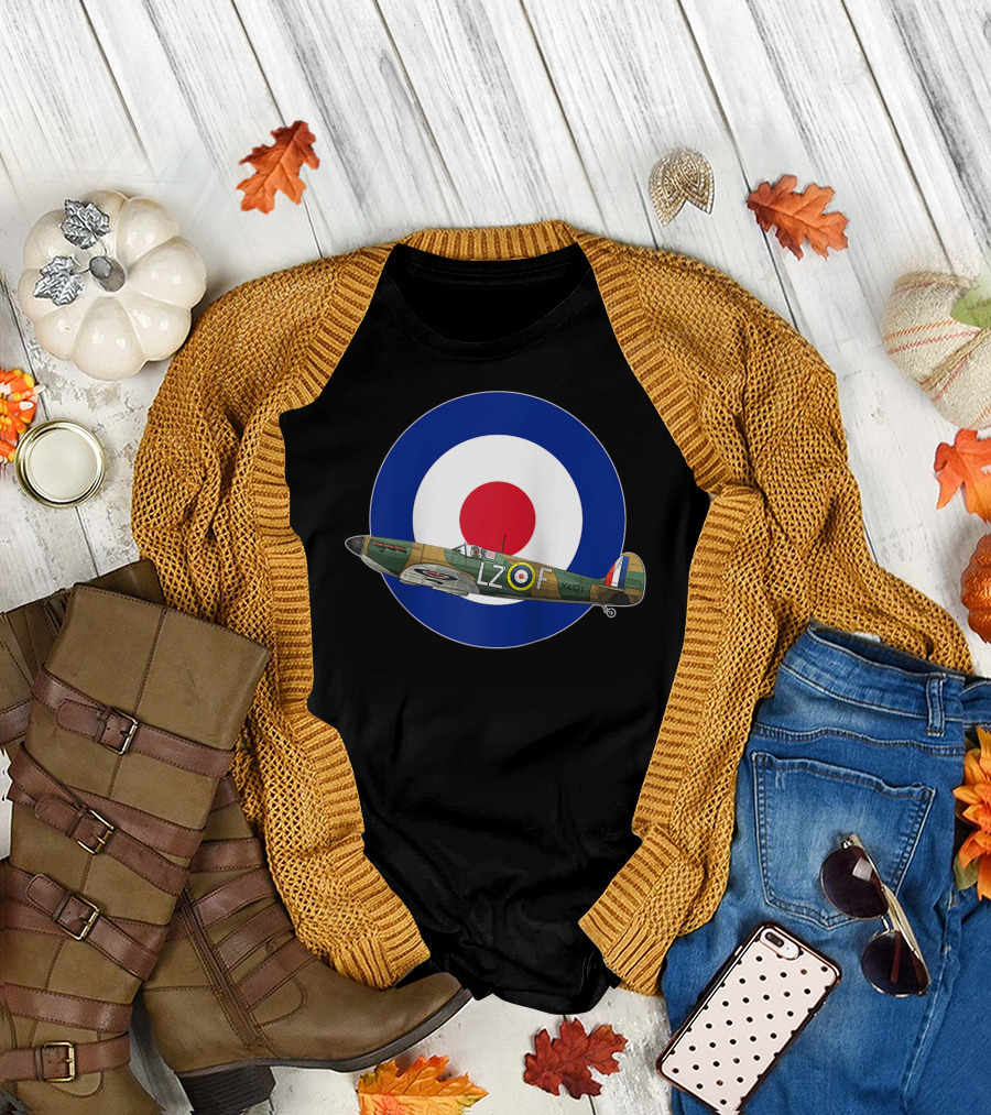 RAF Spitfire LZ-F Battle Of Britain Military WW2 Roundel T-Shirt