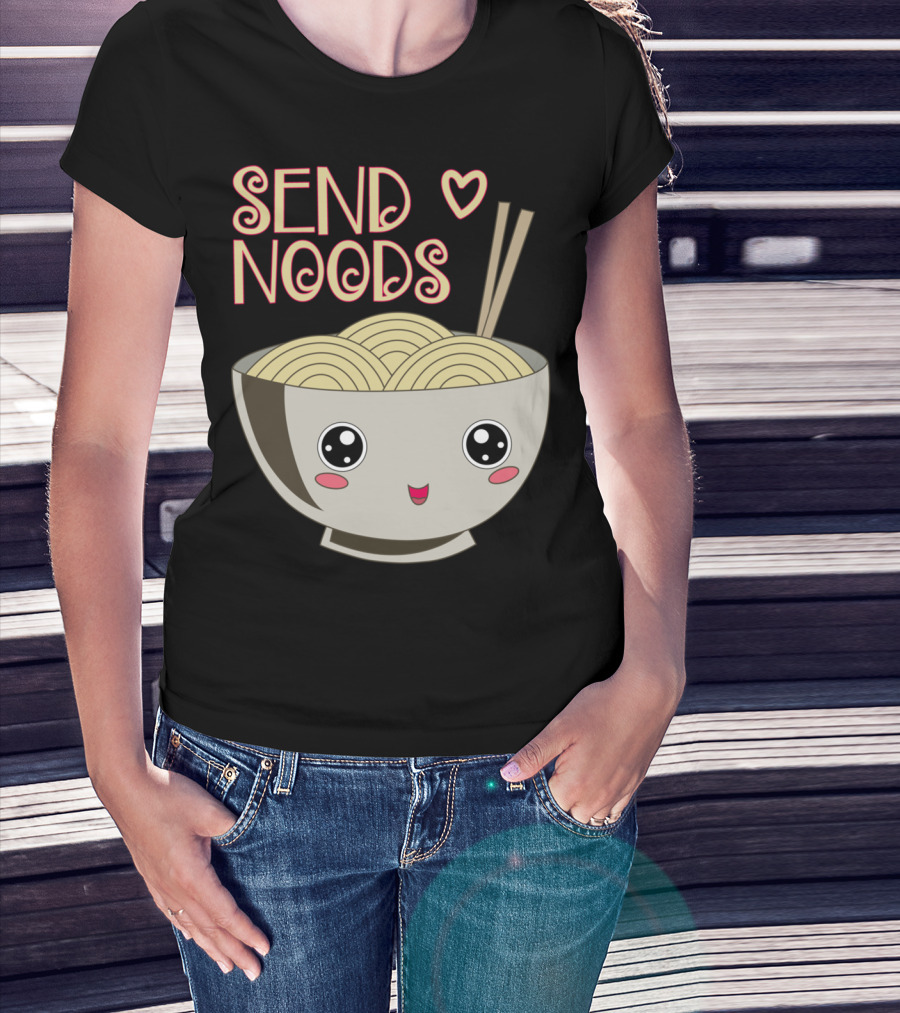 Send Noods Kawaii Ramen Bowl With Chopsticks And Heart T-Shirt