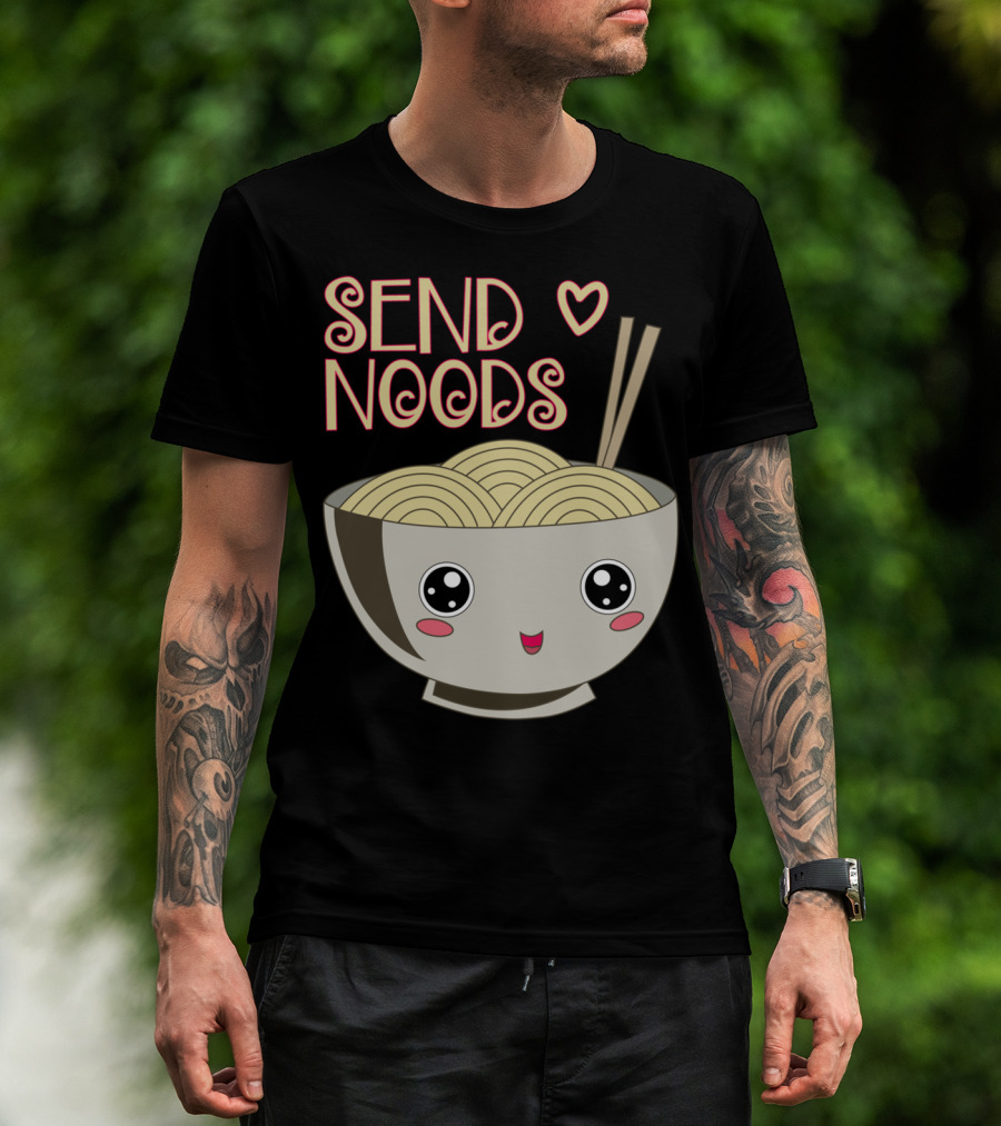 Send Noods Kawaii Ramen Bowl With Chopsticks And Heart T-Shirt