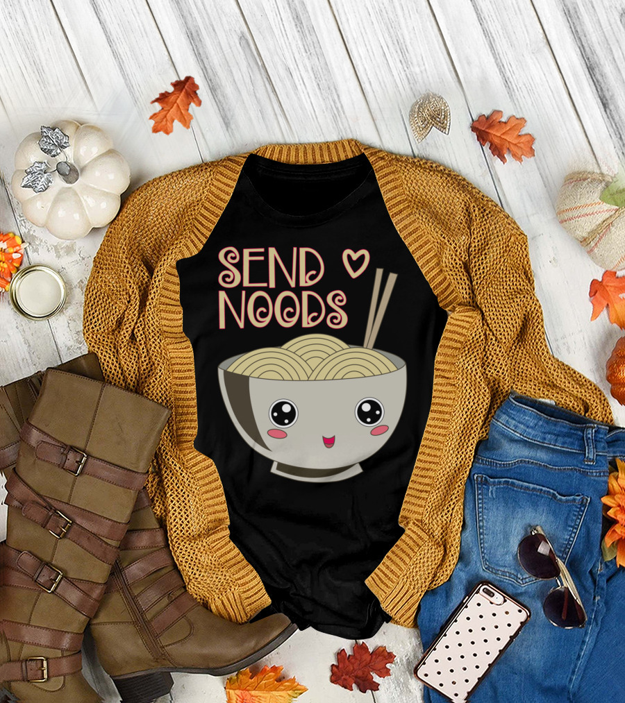Send Noods Kawaii Ramen Bowl With Chopsticks And Heart T-Shirt