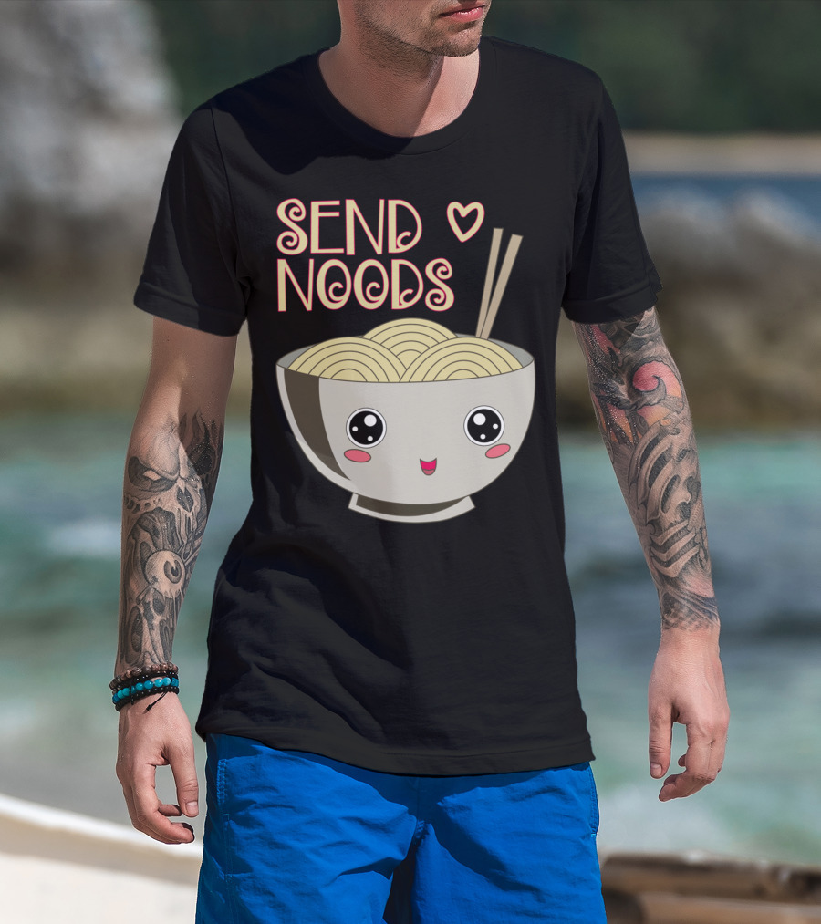 Send Noods Kawaii Ramen Bowl With Chopsticks And Heart T-Shirt