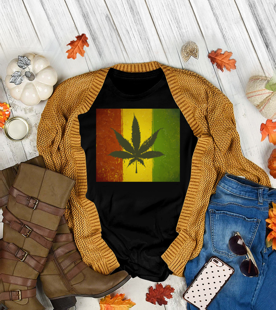 Rasta Jamaican Marijuana Leaf Legalized Pot Flag T-Shirt