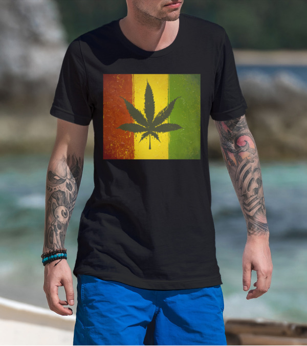 Rasta Jamaican Marijuana Leaf Legalized Pot Flag T-Shirt