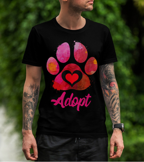 Adopt Love Heart Paw Print Watercolor Rescue Animal Lover T-Shirt