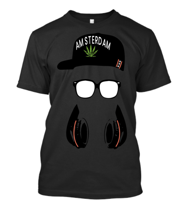 Amsterdam Holland Marijuana Souvenir Hat Glasses Headphones T-Shirt