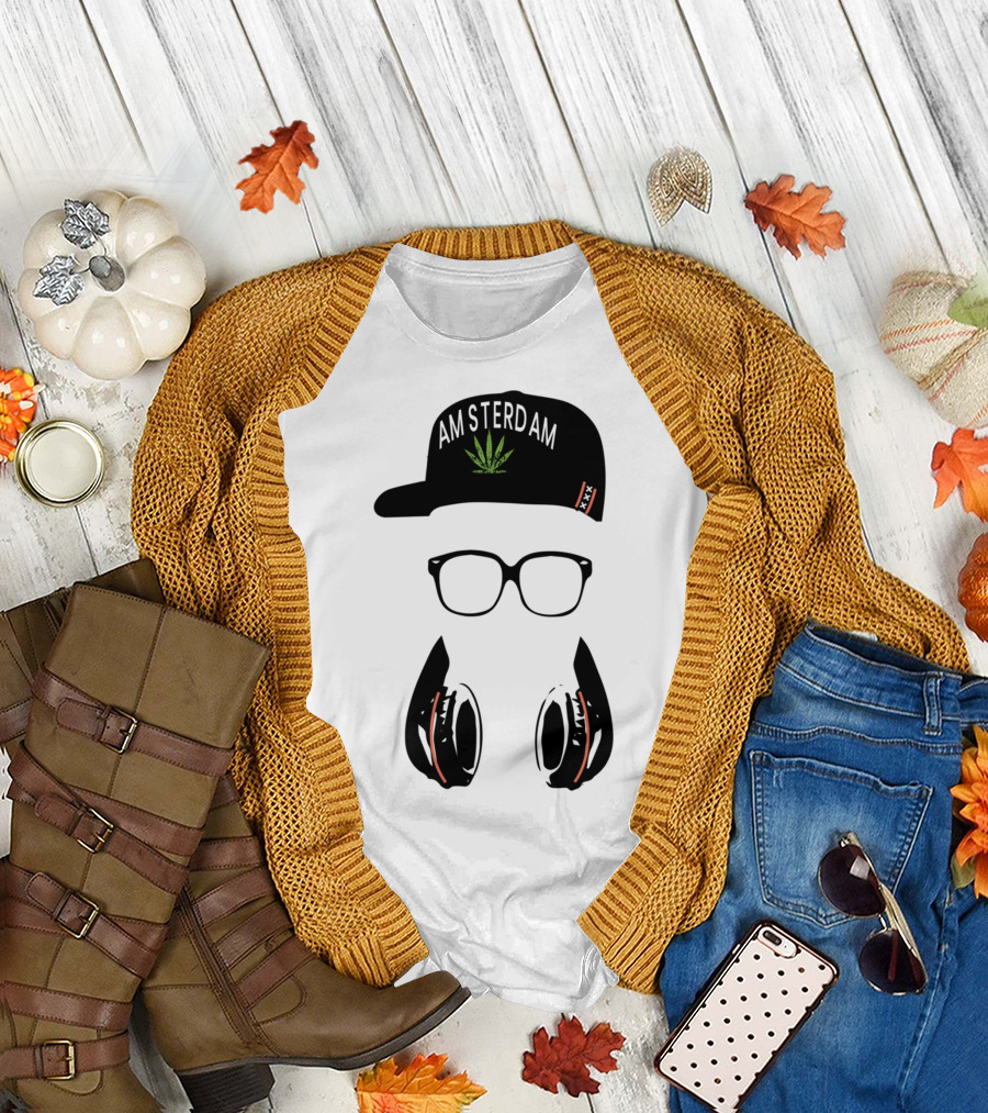 Amsterdam Holland Marijuana Souvenir Hat Glasses Headphones T-Shirt