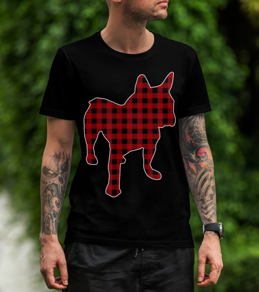 French Bulldog Red Buffalo Plaid Christmas T-Shirt