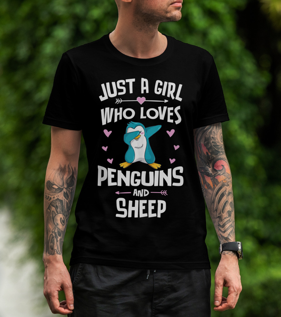 Just A Girl Who Loves Penguins And Sheep Dabbing Penguin Heart Arrows T-Shirt