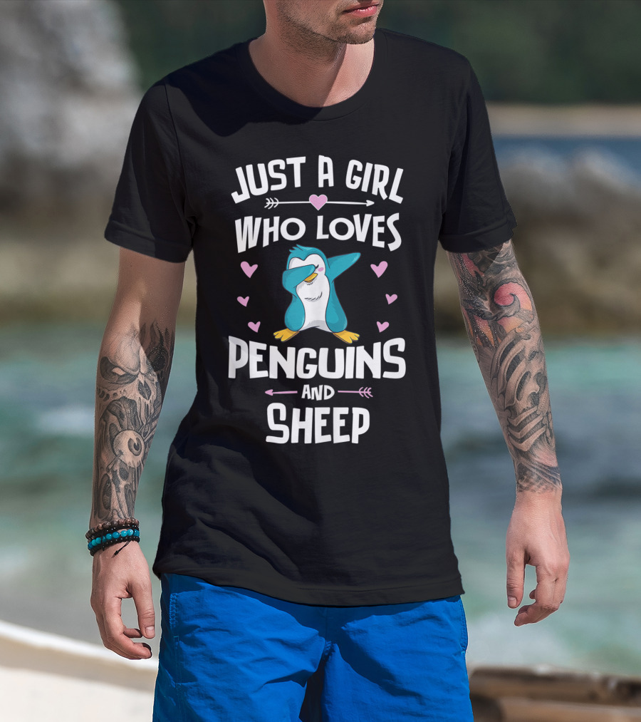 Just A Girl Who Loves Penguins And Sheep Dabbing Penguin Heart Arrows T-Shirt